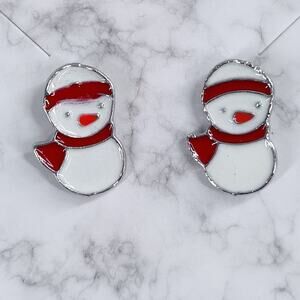 Holiday Christmas Earrings Snowman Studs Enamel Gold Plated
